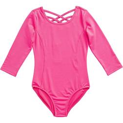 Rainbeau Moves Girl's Criss-Cross Strap 3/4 Sleeve Leotard - Pink (RB6829G)