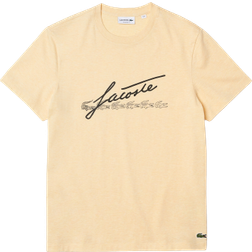 Lacoste Signature & Crocodile Print Crew Neck Cotton T-shirt - Yellow