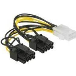 DeLock Strømkabel 6 pin PCIe-strøm (hun) til 8 pin PCIe-strøm (6 2) (han) 12 V 15 cm haspet