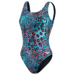 Speedo Allover Deep U-Back Swimsuit, Blue, 30, Women