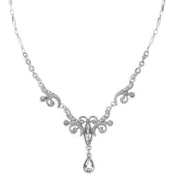 1928 Jewelry Simulated Fancy Drop Necklace - Silver/Crystal