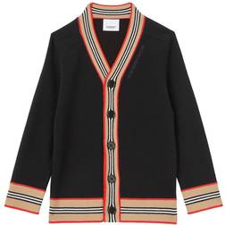 Burberry Icon Stripe Trim Wool Cardigan - Black