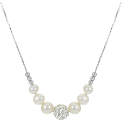 PearLustre by Imperial Freshwater Cultured Bead Necklace - Silver/Pearl/Crystal