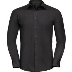 Russell Collection Mens Long Sleeve Poly-Cotton Easy Care Tailored Poplin Shirt (Black)