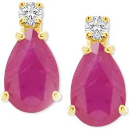 Accent Stud Earrings - Gold/Ruby/Transparent