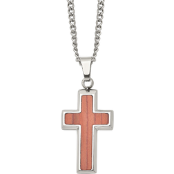 Chisel Cross Pendant Necklace - Silver/Brown
