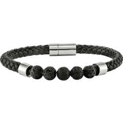 Chisel Leather Lava Bead Bracelet - Silver/Black