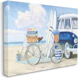 Stupell Industries Bike and Van Beach Nautical Blue White Painting by James Wiens Wall Decor 16x20"