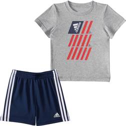 Adidas Infants Cotton Graphic Tee & Shorts Set - Medium Grey