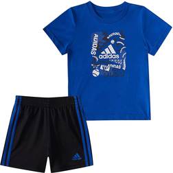Adidas Infants Cotton Graphic Tee & Shorts Set - Team Royal Blue