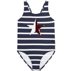 Tommy Hilfiger Girl's Star Logo Striped One Piece Swimsuit - Navy Blazer (TGSFK02S405)