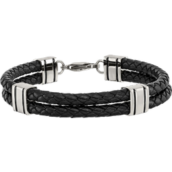 Chisel Double Strand Leather Bracelet - Silver/Black