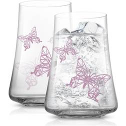 Joyjolt Meadow Butterfly Crystal Highball Drinking Glasses, Set of 2 Drinking Glass