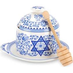 Portmeirion Spode Judaica Honey Pot With Drizzler Blue/white white 2 Teapot