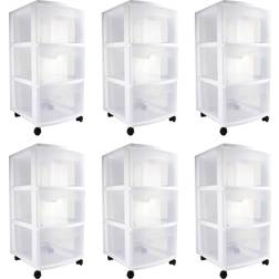 Sterilite 28308002 Home 3 Drawer Wheeled Plastic Storage Container (Set of 6)