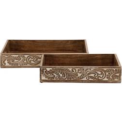 Brown Wood Traditional Tray (Set of 2) Brown 18X12X3 Serving Tray