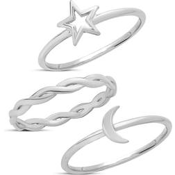 Sterling Forever Celestial Stacking Rings Set - Silver