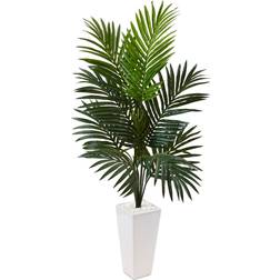 Nearly Natural 4.5' Kentia Palm Artificial Tree in White Tower Planter