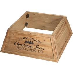 GlitzHome Wooden Trapezoid "Farm Fresh" Tree Collar Natural 26"L Storage Box