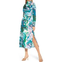 Alexia Admor Mock Neck Draped Midi Dress - Abstract Liquid