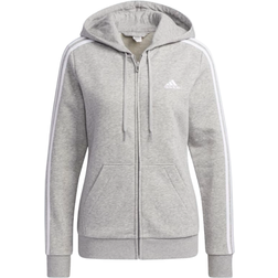 Adidas Essentials Fleece 3-Stripes Full-Zip Hoodie - Medium Grey Heather / White