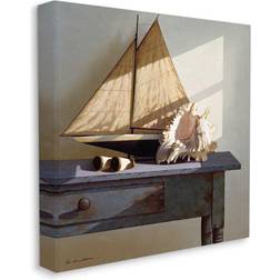 Stupell Industries Home Decor Sailboat Model and Conch Shell Nautical Still Life Wall Art, Multicolor, 36X36 36X36 Figurine