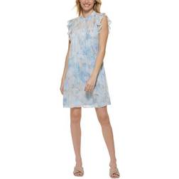 Calvin Klein Printed Flutter-Sleeve A-Line Dress - Serene Multi