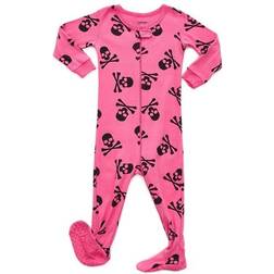 Leveret Footed Halloween Pajamas - Hot Pink Skull