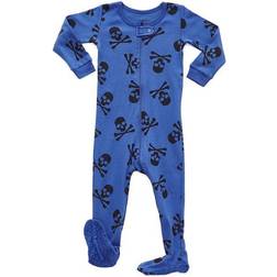 Leveret Footed Halloween Pajamas - Royal Blue Skull