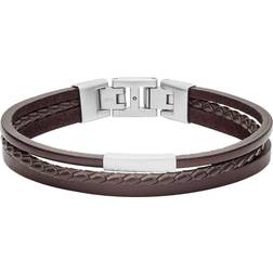 Fossil Multi Strand Leather Bracelet- Silver/Brown