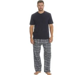 Embargo Mens Jersey Plaid Short Sleeve Pyjama Set (Navy)