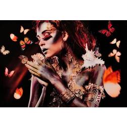 Woman with Butterflies Maleri 120x80cm