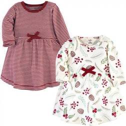 Touched By Nature Girl's Organic Cotton Long-Sleeve Dresses 2-pack - Holly Berry