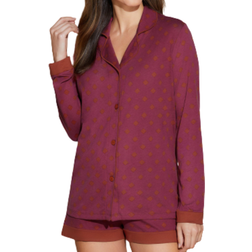 Cosabella Printed Long Sleeve Top And Boxer - Diamond Deep Ruby/Sahara