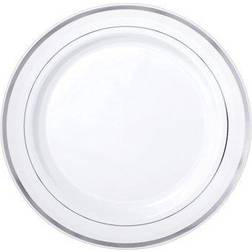 Amscan Premium Party Plate, White/Silver 20/Pack (438951)