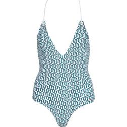 Tommy Hilfiger Monogram Plunge One Piece Swimsuit - Green