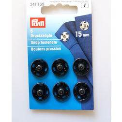 Prym Sew-On Snap Fasteners Brass Black 15 mm
