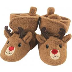 Hudson Reindeer Cozy Fleece Booties - Brown