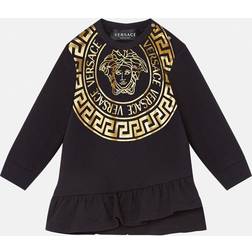 Versace Medusa Print Ruffled Sweatshirt Dress - Black