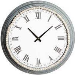 Ridge Road Decor Farmhouse Round Beaded Wall Clock in White Wall Clock 23"