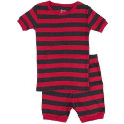 Leveret Stripes Short Pajama Set - Red/Grey