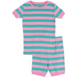 Leveret Stripes Short Pajama Set - Aqua/Pink