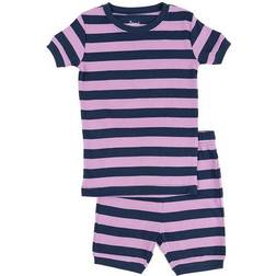 Leveret Stripes Short Pajama Set - Purple/Navy