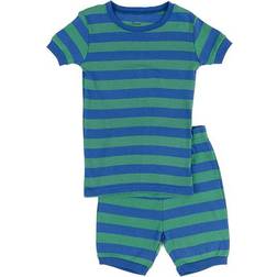 Leveret Kid's Striped Shorts Pajama Set - Blue/Green