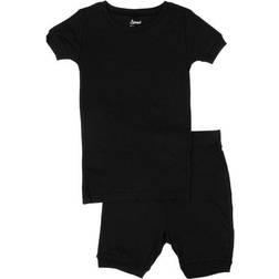 Leveret Kid's Short Sleeve Neutral Solid Color Pajamas - Black