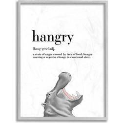 Stupell Industries Hangry Definition Hippo Animal Drawing Word Design by Ziwei Li Framed Art 16x20"
