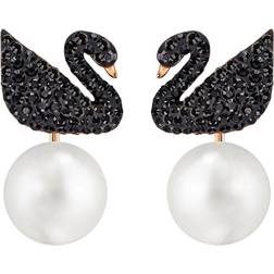 Swarovski Iconic Swan Pierced Earring - Rose Gold/Black/Pearls