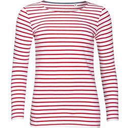 SOLS Womens/Ladies Marine Long Sleeve Stripe T-Shirt (White/Navy)