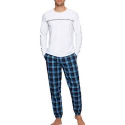 Hugo Boss Mens Dynamic Long Set Cotton Pyjama Set with Checked Bottoms in Regular fit