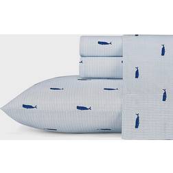 Nautica Whale Print Striped Bed Sheet Blue (259.08x228.6)